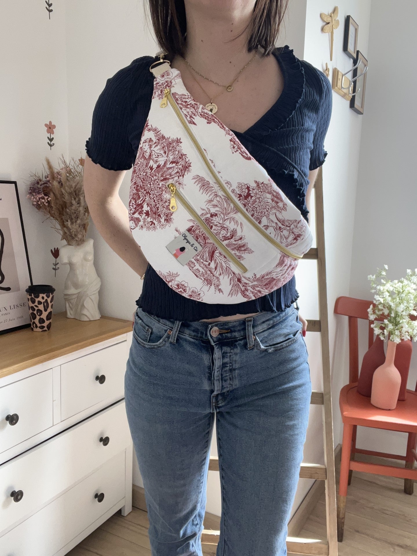 Banane Simone XXL artisanale en tissu- toile de jouy